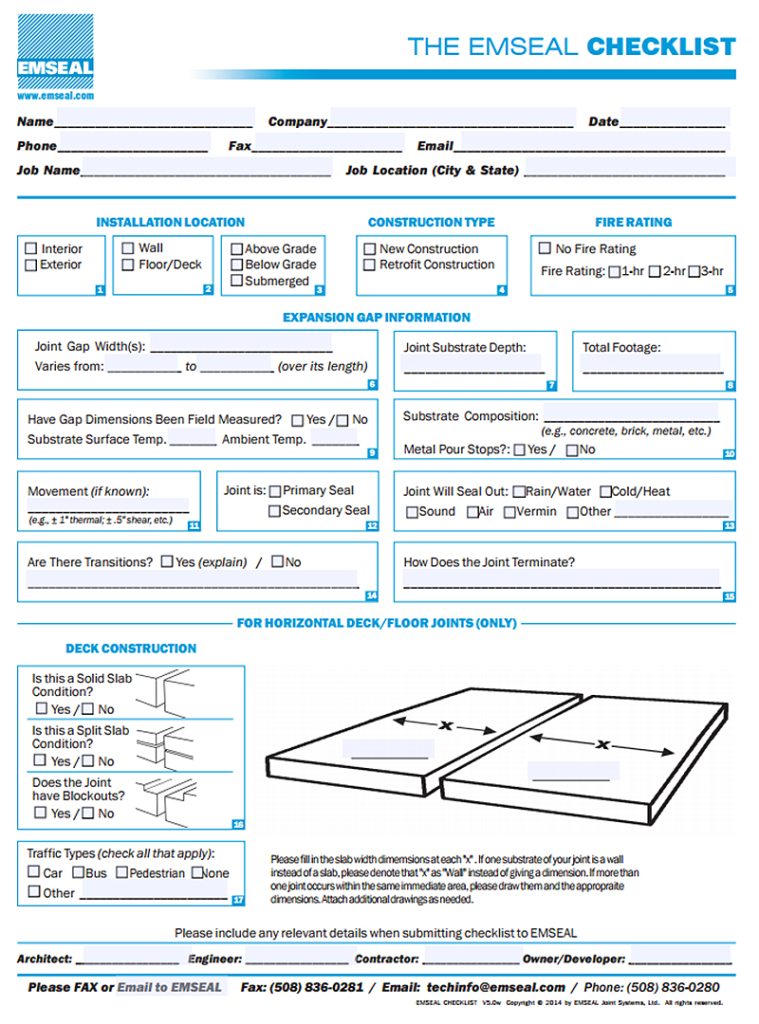 Expansion Joint Checklist · Order, Design, Needs Analysis · Sika Emseal