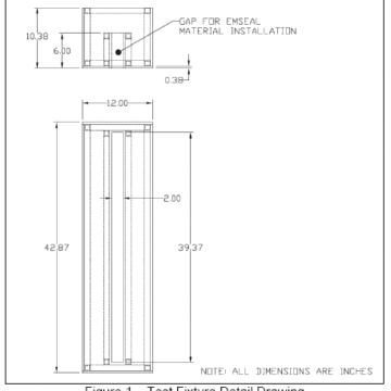 A fabrication detail of a steel test fixture was constructed which comprised of a 51 mm (wide) x 152 mm (deep) x 1000 mm (long) gap for the installation of the specimen.