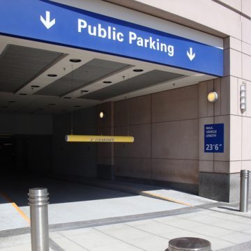 Parking Garage Expansion Joints - Unobtrusive, Quiet, Watertight, Trafficable Coverplate with No Invasive Anchors– SJS SYSTEM at Boston Prudential Center Parking Entrance