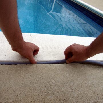 Colorseal-On-A-Reel has proved suitable for small joints in the horizontal plane as well. Here is a swimming pool perimeter, COR replaces failed liquid sealant.