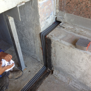 DFR Fire rated expansion joint fire barrier installation with Universal 90's from EMSEAL
