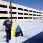 Water testing the central parking garage expansion joints at Will Rogers Airport.